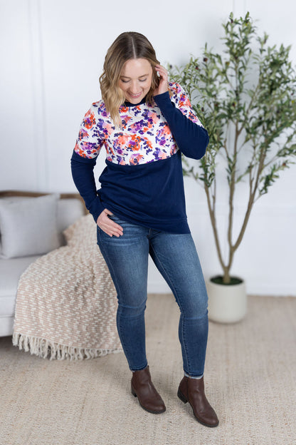 Michelle Mae Natalie Pullover - Autumn Purple Abstract and Navy