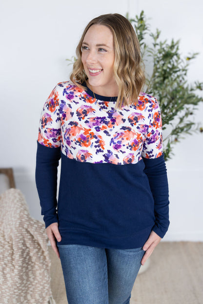 Michelle Mae Natalie Pullover - Autumn Purple Abstract and Navy