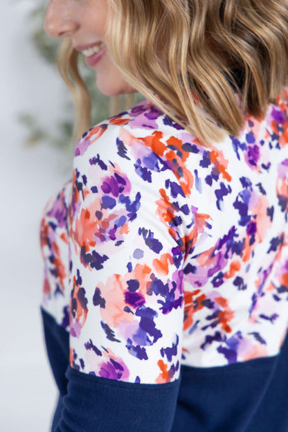 Michelle Mae Natalie Pullover - Autumn Purple Abstract and Navy