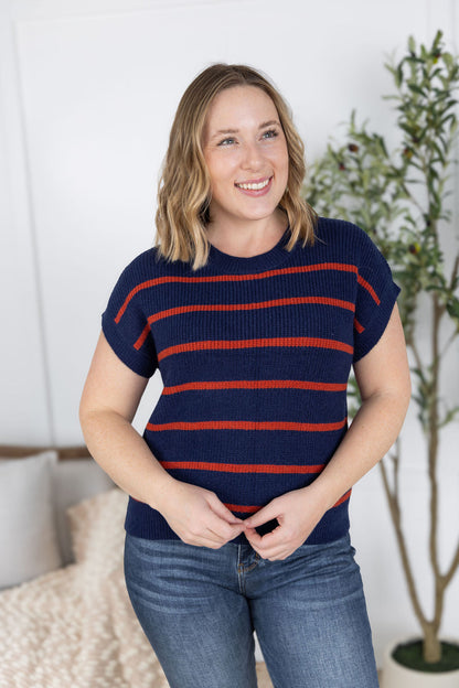 Michelle Mae Striped Sweater Top - Navy