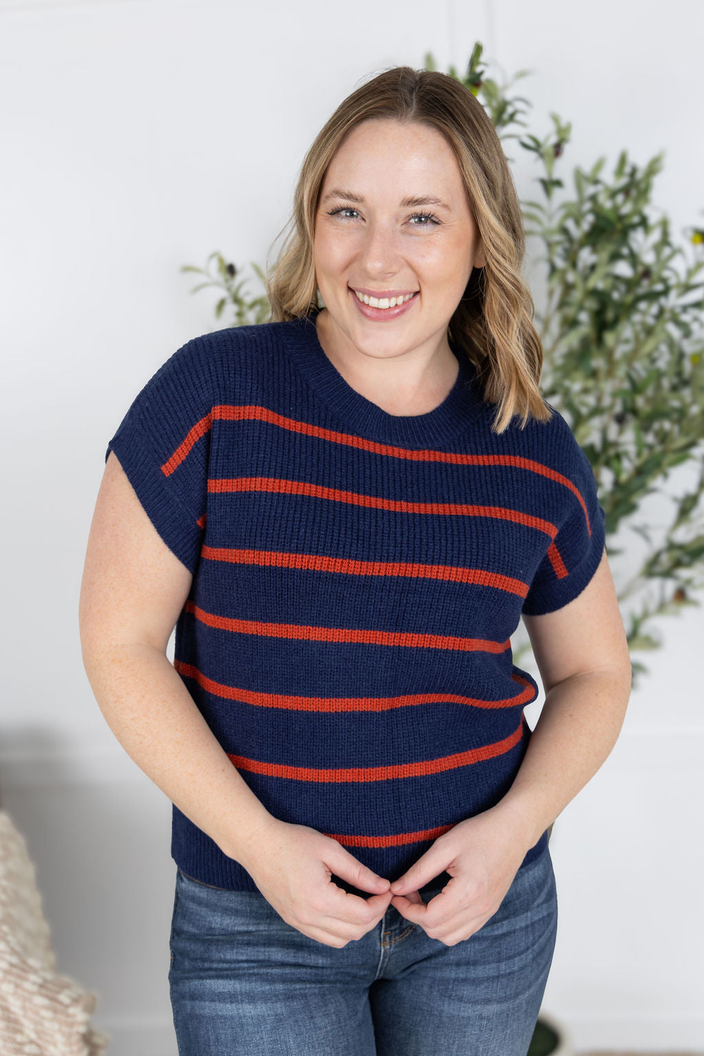 Michelle Mae Striped Sweater Top - Navy