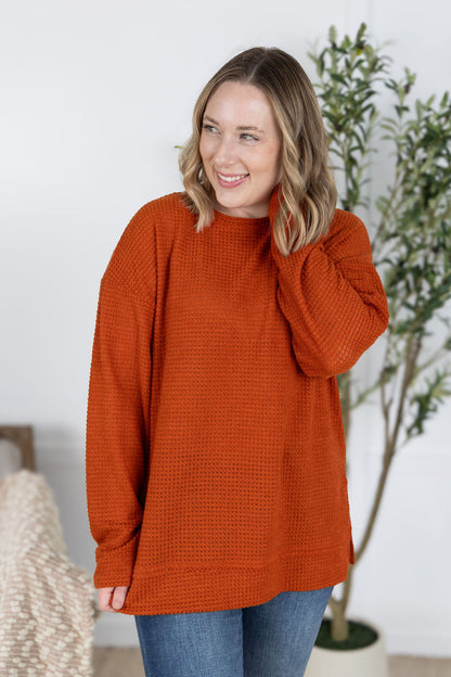 Michelle Mae Waffle Knit Long Sleeve Top - Pumpkin