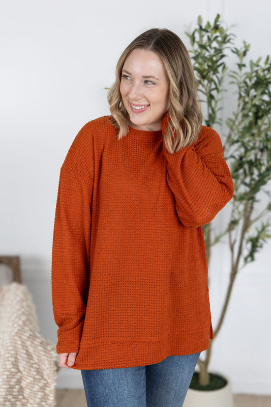 Michelle Mae Waffle Knit Long Sleeve Top - Pumpkin