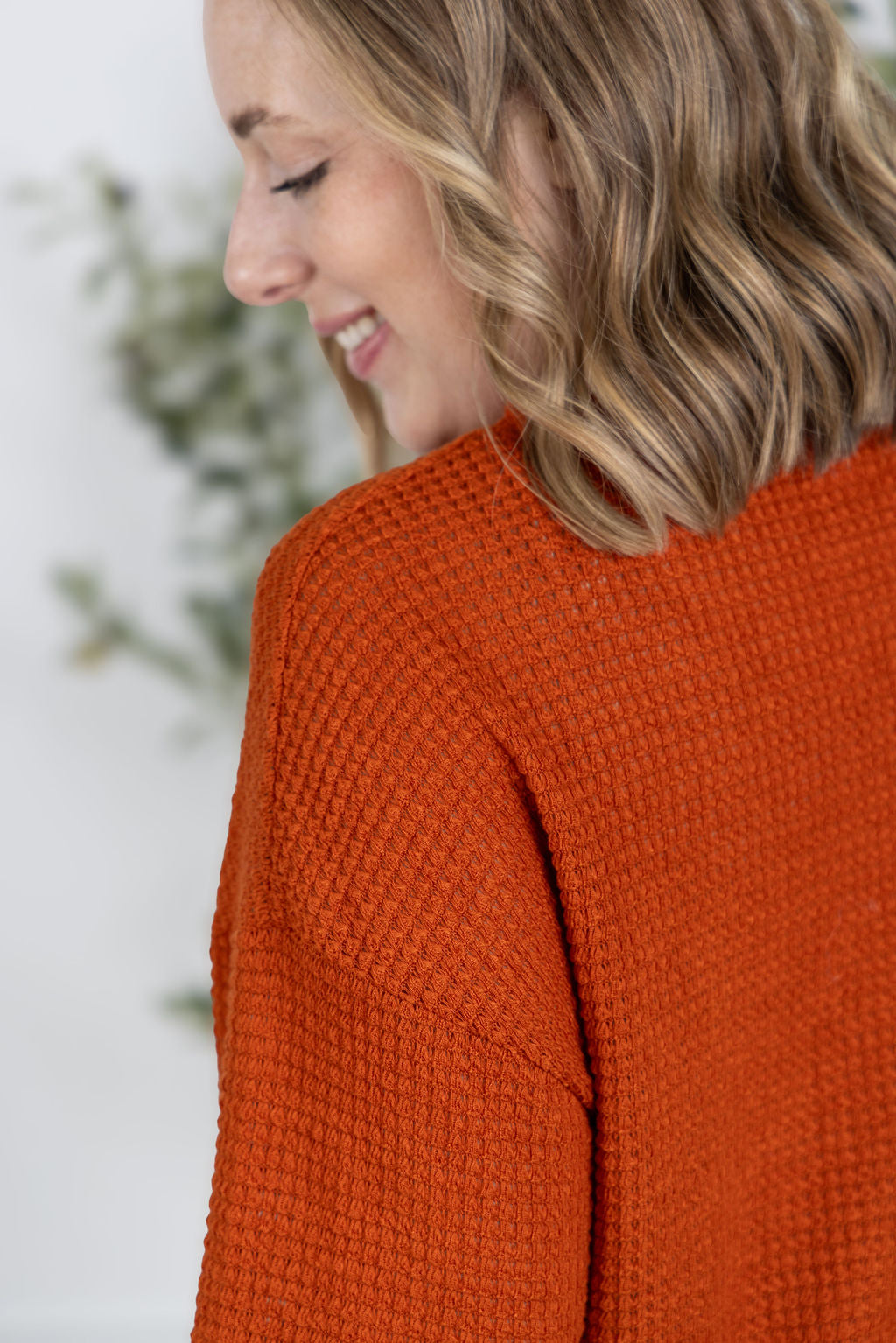 Michelle Mae Waffle Knit Long Sleeve Top - Pumpkin