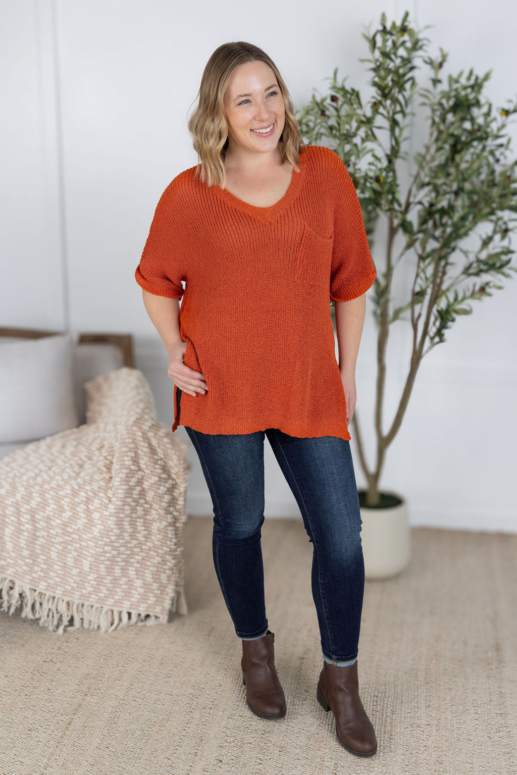 Michelle Mae Annie Open Knit Top - Pumpkin