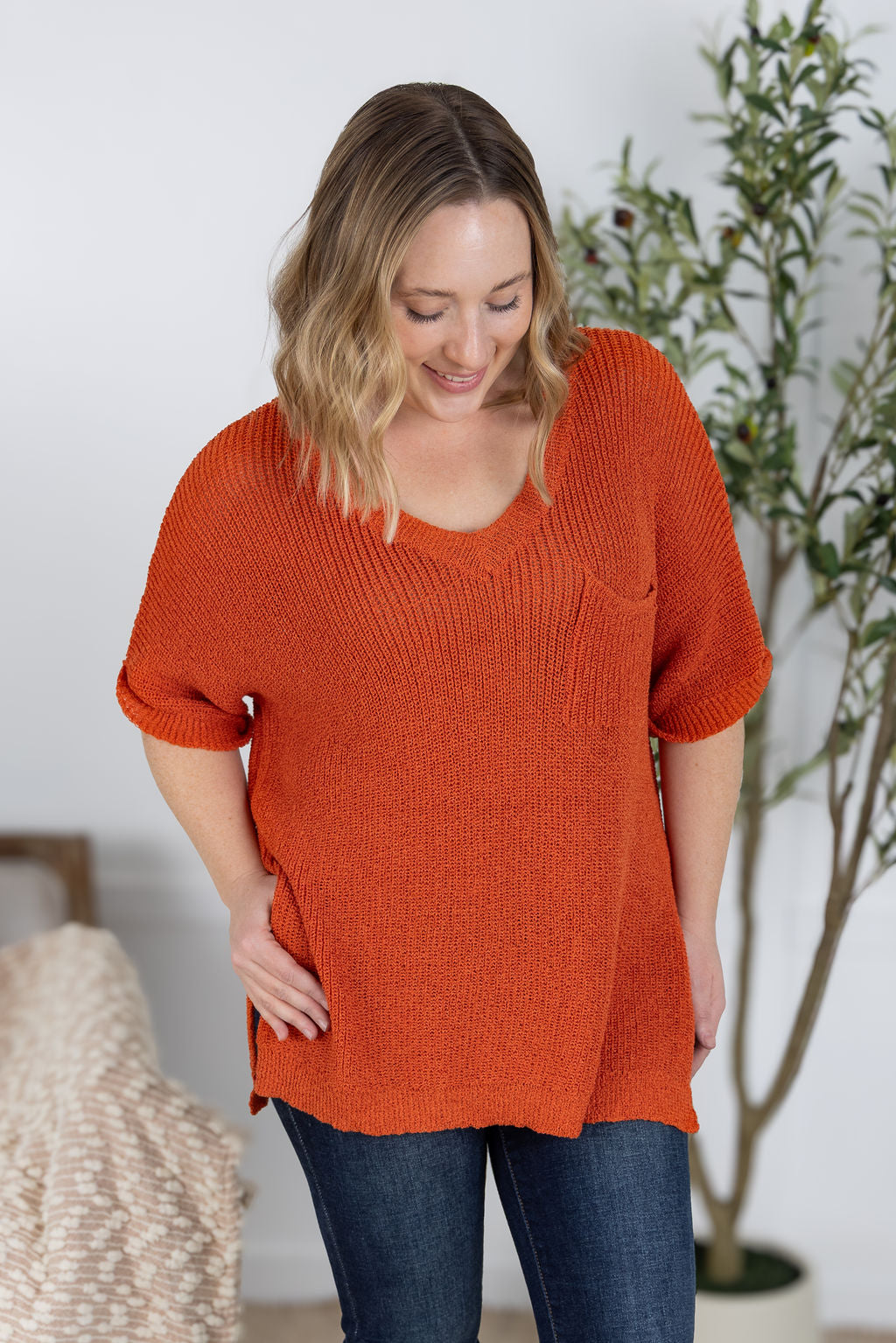 Michelle Mae Annie Open Knit Top - Pumpkin