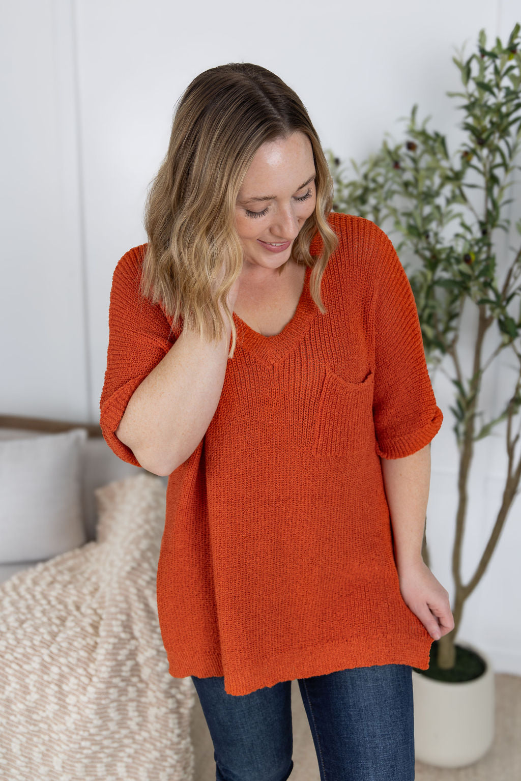 Michelle Mae Annie Open Knit Top - Pumpkin