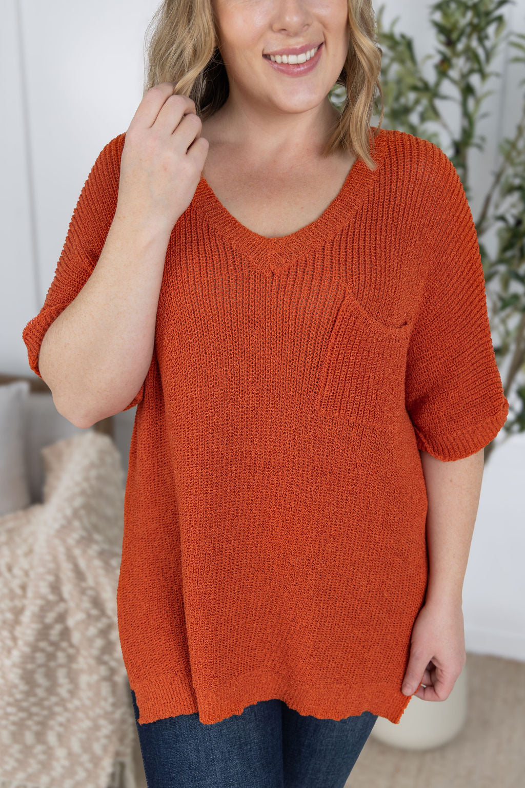 Michelle Mae Annie Open Knit Top - Pumpkin