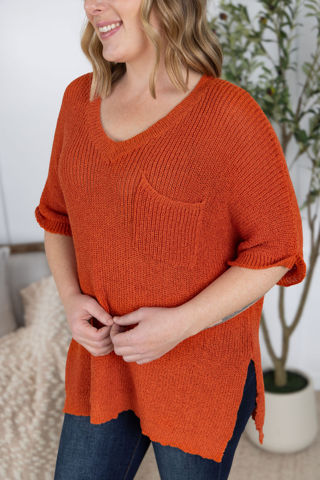 Michelle Mae Annie Open Knit Top - Pumpkin