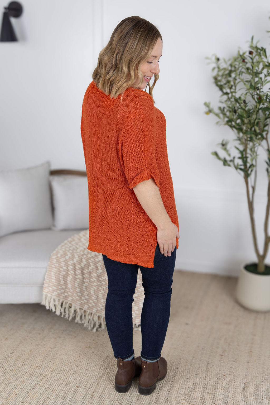 Michelle Mae Annie Open Knit Top - Pumpkin