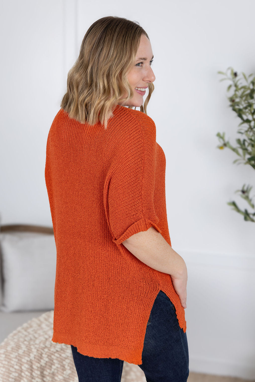 Michelle Mae Annie Open Knit Top - Pumpkin