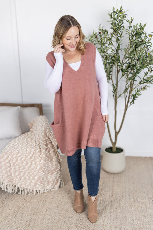 Michelle Mae Tunic Sweater Vest - Rose