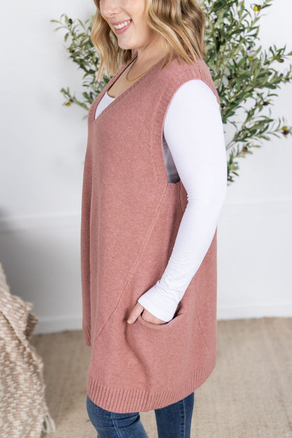 Michelle Mae Tunic Sweater Vest - Rose