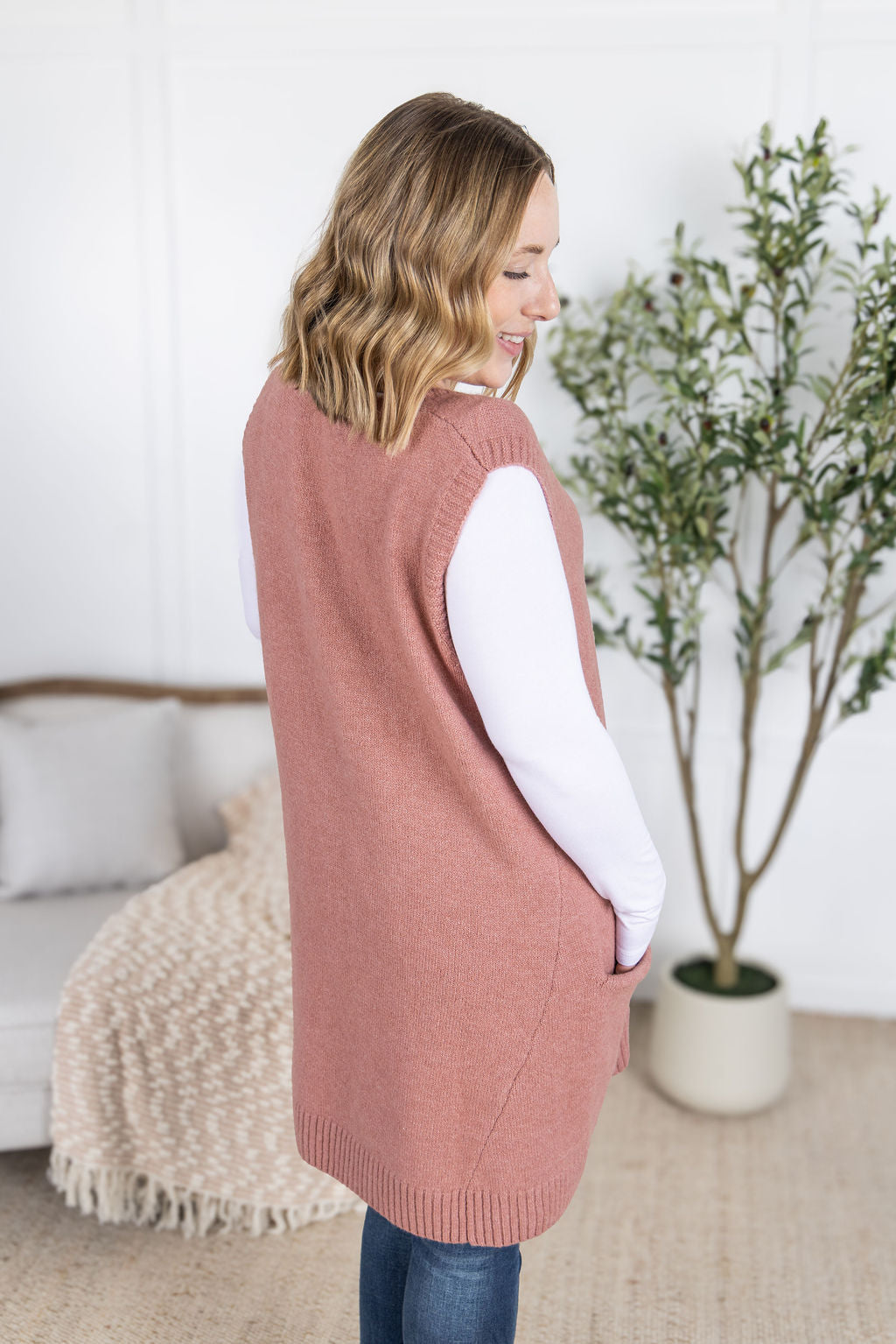 Michelle Mae Tunic Sweater Vest - Rose