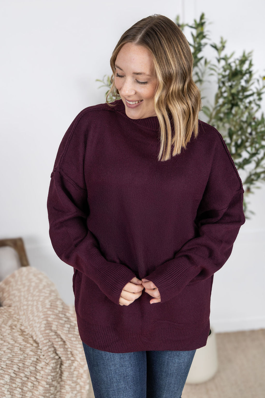 Michelle Mae Aurora Cozy Sweater - Burgundy