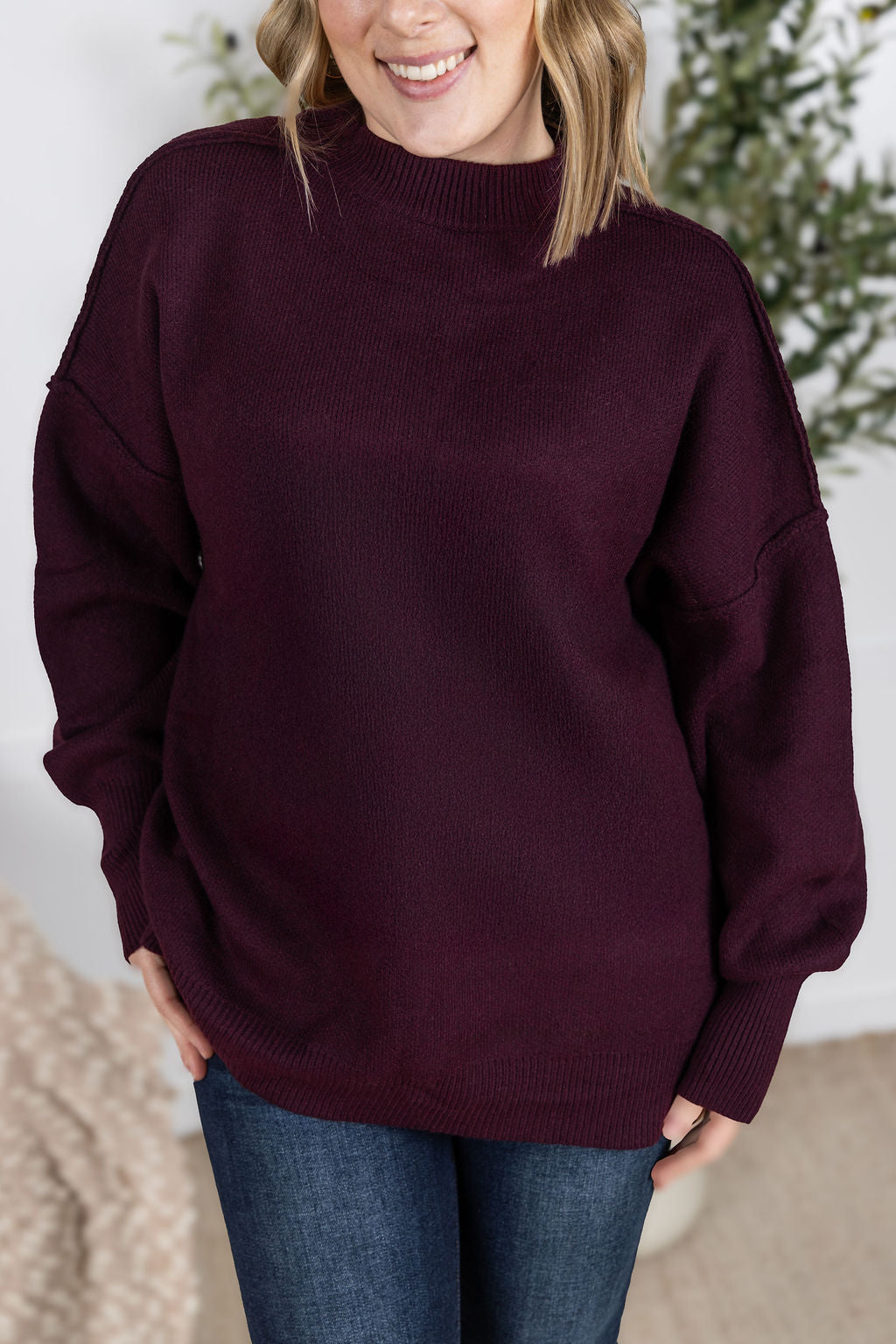 Michelle Mae Aurora Cozy Sweater - Burgundy