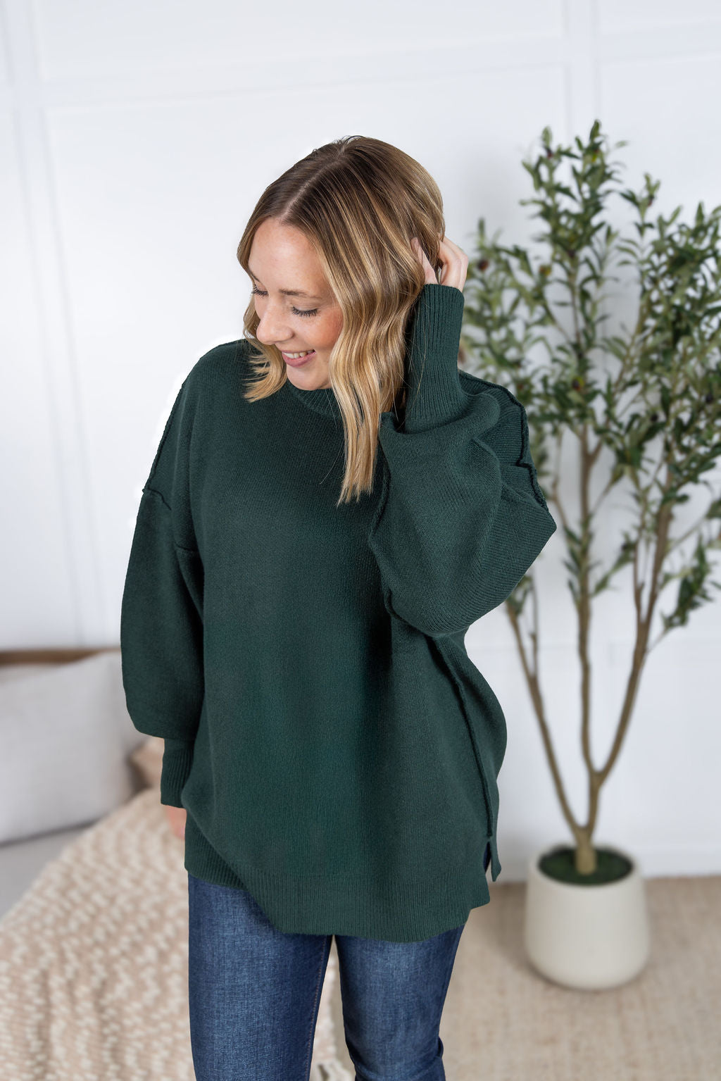 Michelle Mae Aurora Cozy Sweater - Hunter Green