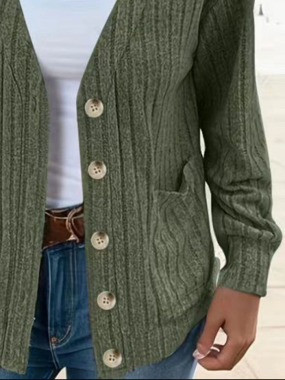 PREORDER - Cozy Layers Button Up V-Neck Long Sleeve Cardigan