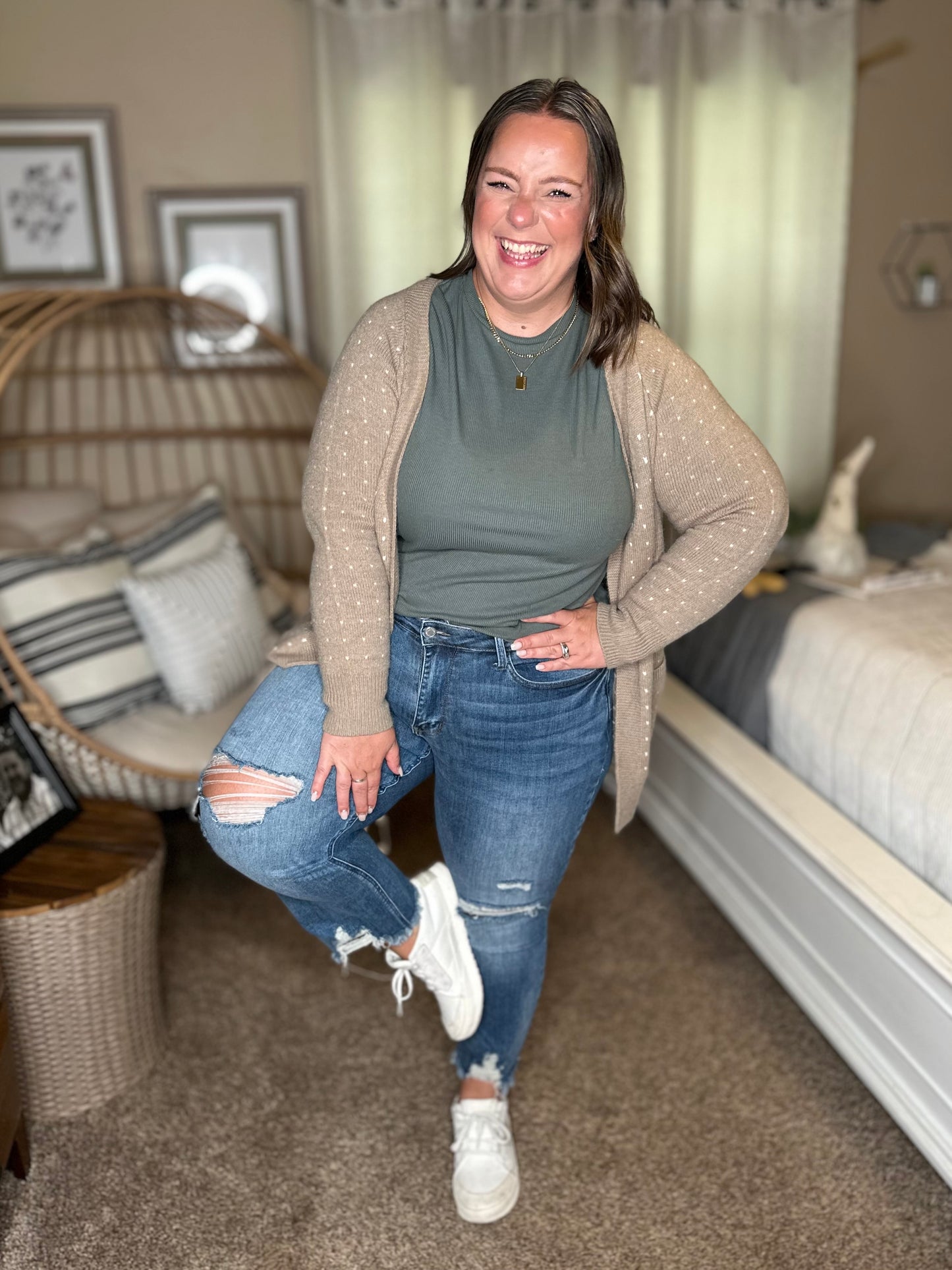 Michelle Mae Dalilah Dot Cardigan - Tan