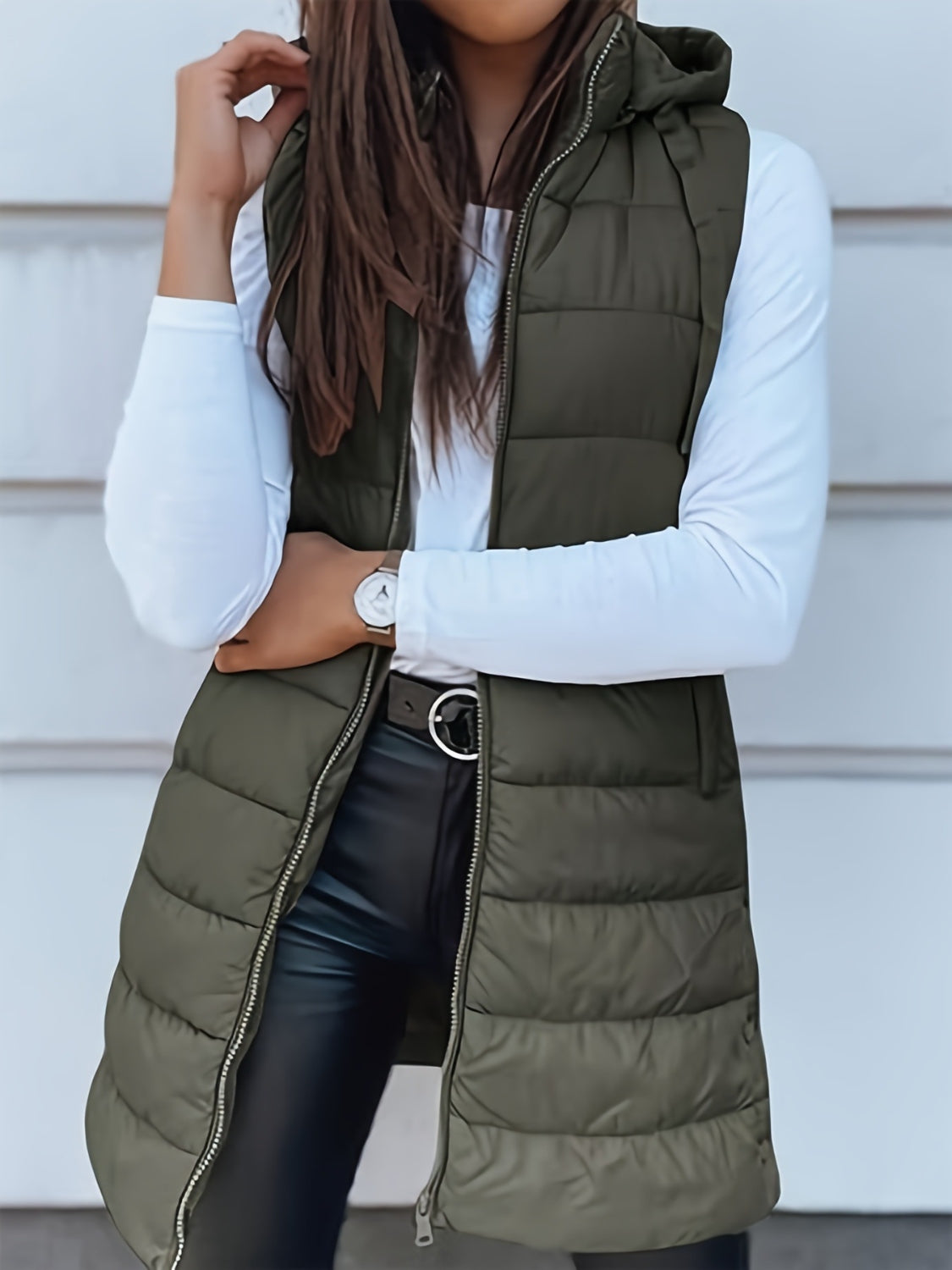 PREORDER - Cozy Essentials Zip Up Hooded Vest Coat (PLUS)