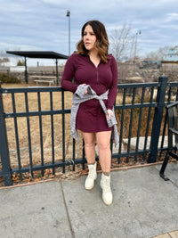 Getting Out Long Sleeve Hoodie Romper in Maroon