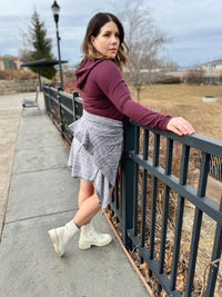 Getting Out Long Sleeve Hoodie Romper in Maroon