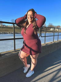 Getting Out Long Sleeve Hoodie Romper in Maroon