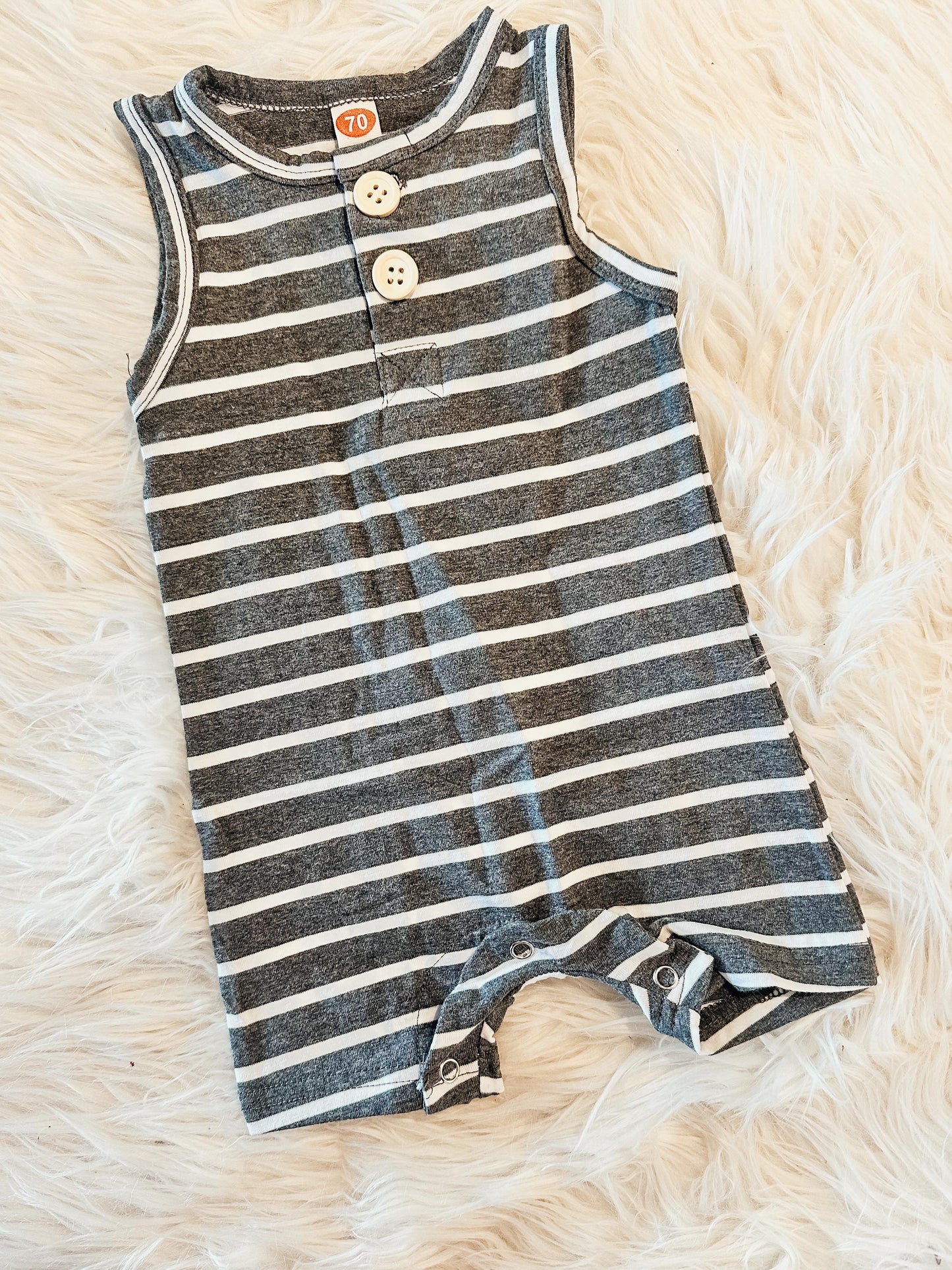 Grey Striped Button Jumper