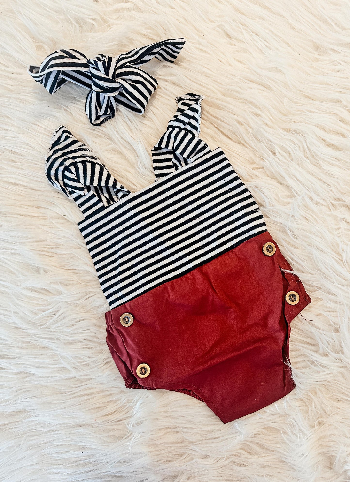 Wine Sailor Button Romper