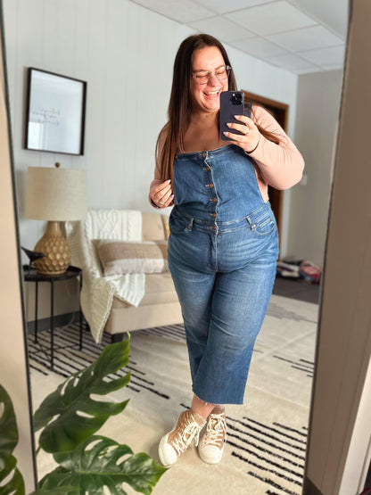 Priscilla High Rise Crop Wide Leg Denim Overalls