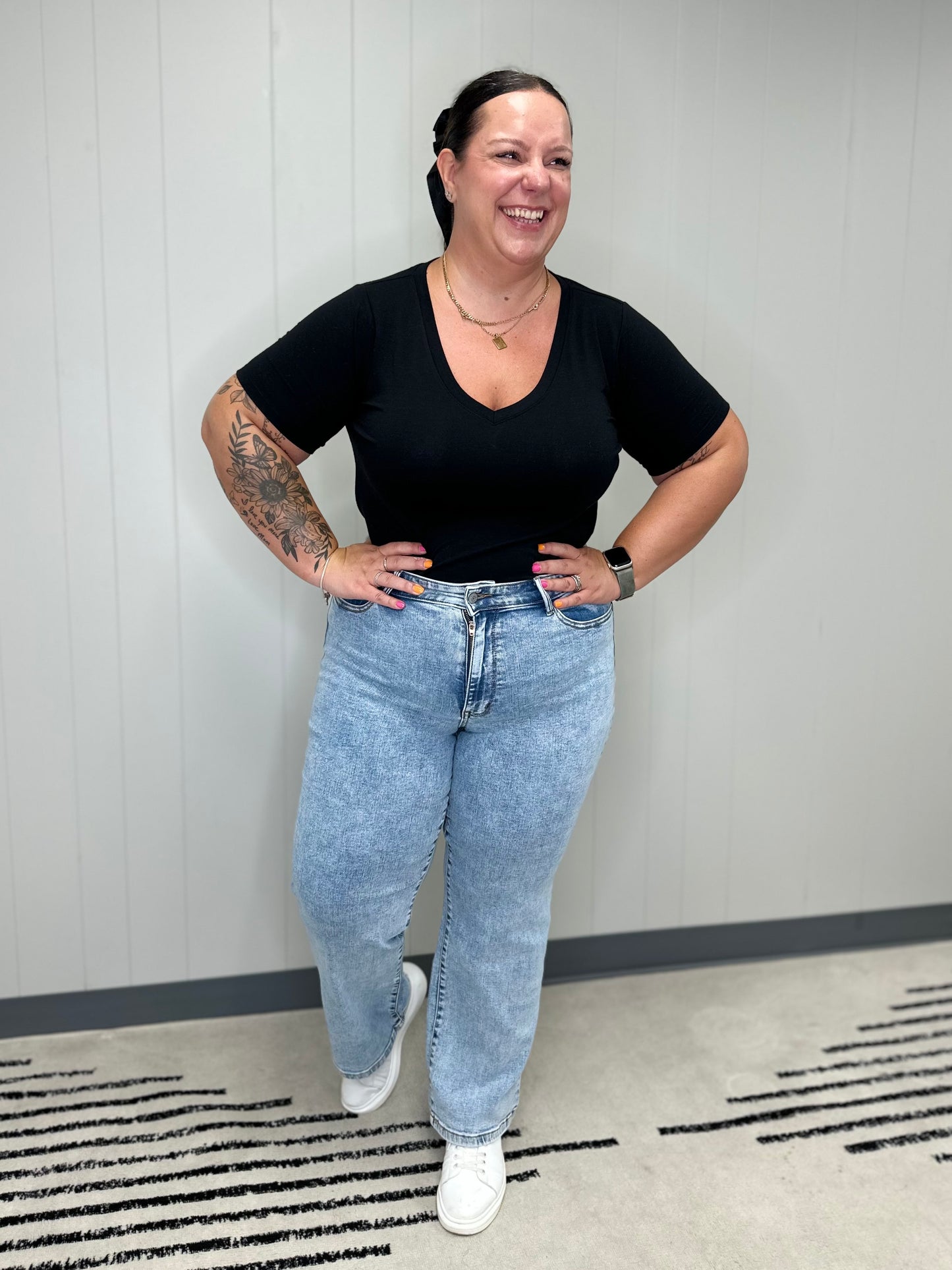 Debbie High Rise Stone Wash Straight Fit Jeans