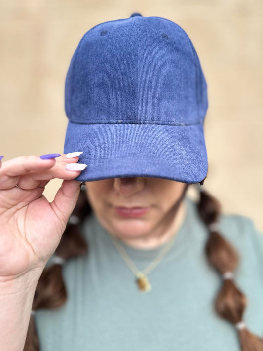 Know Your Worth Corduroy Hat In Navy