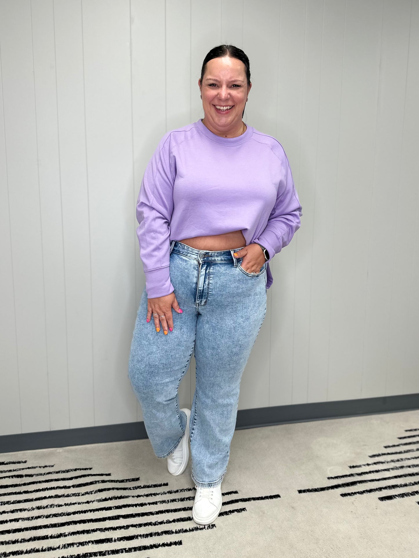 It's The Little Things Relaxed Scuba Pullover in Lavender