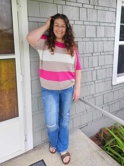 Rows Of Rose Short Sleeve Knit Top