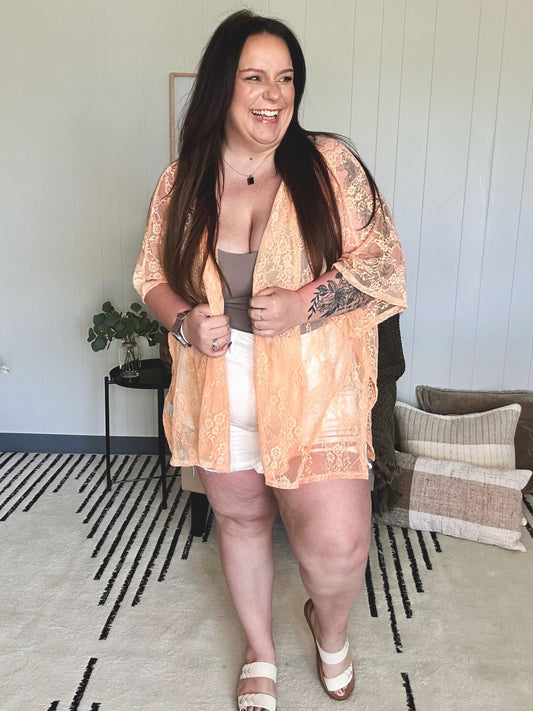 Good Days Ahead Lace Kimono In Peach