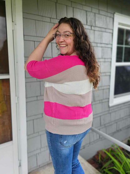 Rows Of Rose Short Sleeve Knit Top