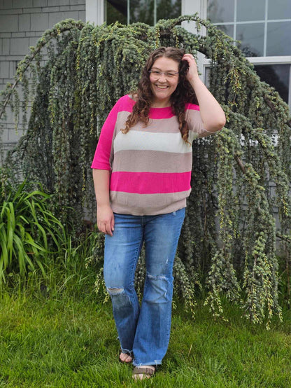 Rows Of Rose Short Sleeve Knit Top