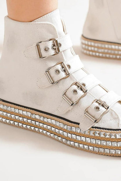 Studded Straps Platform Sneakers by Beast- White