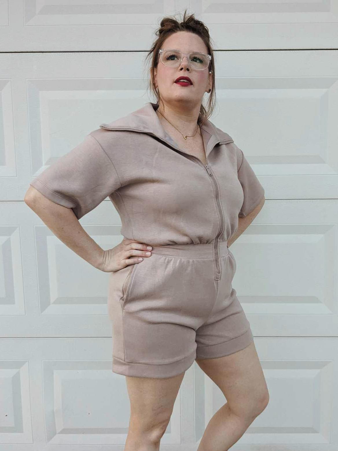 Active Aura Collared Romper in Mocha