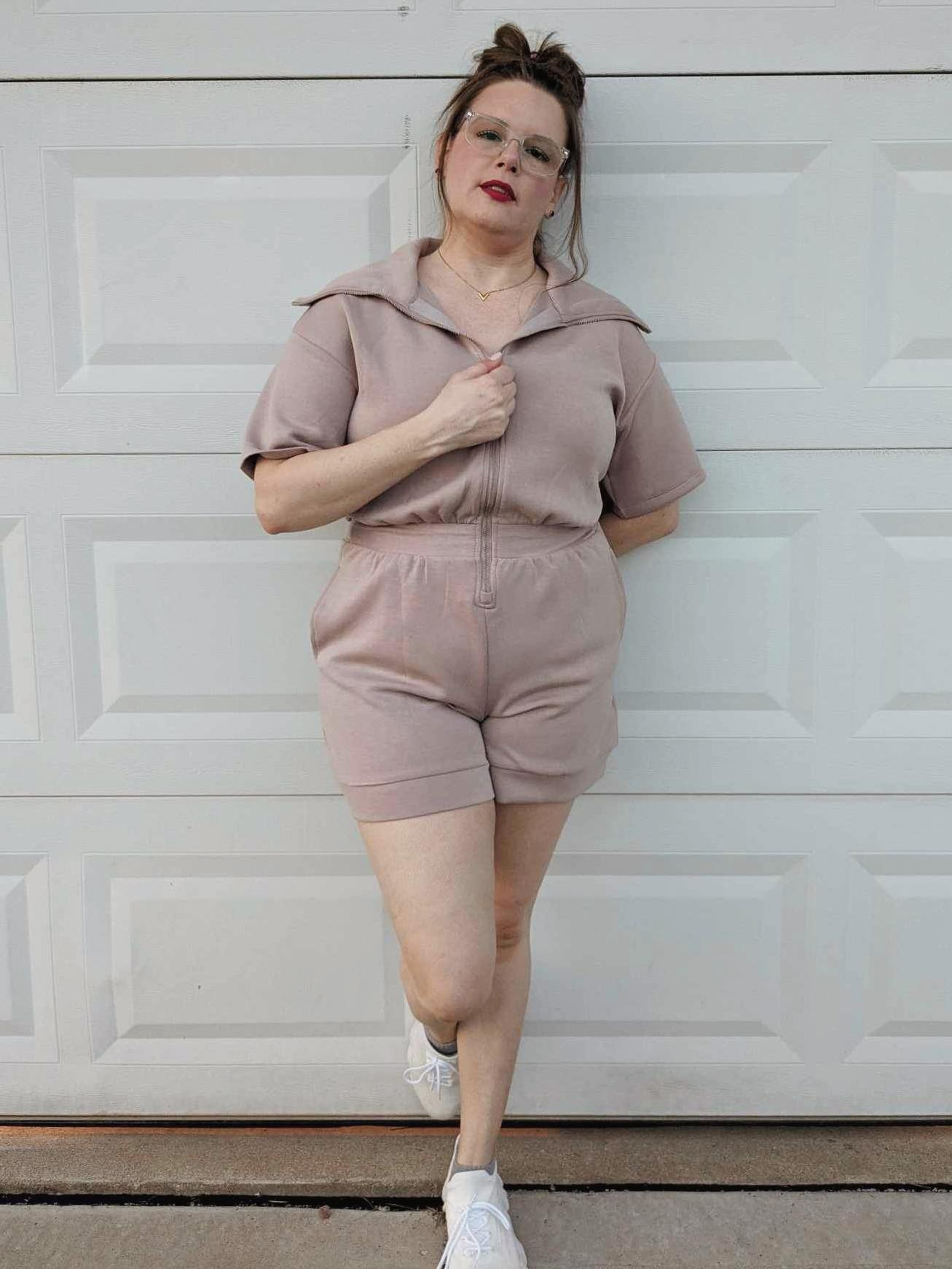 Active Aura Collared Romper in Mocha