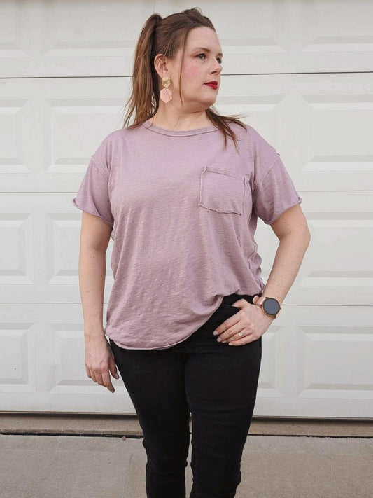 Casually Cool Patch Pocket Tee in Mauve