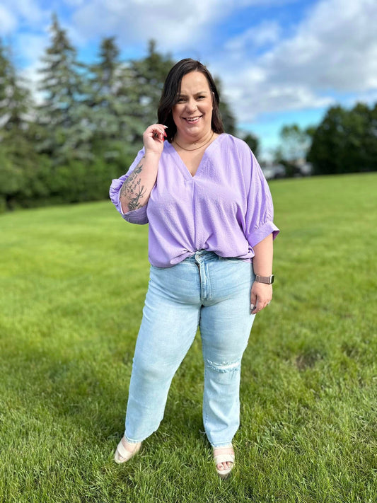 Up For Anything V-Neck Blouse in Lavender