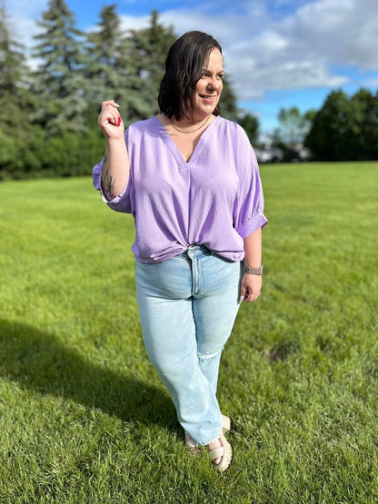 Up For Anything V-Neck Blouse in Lavender