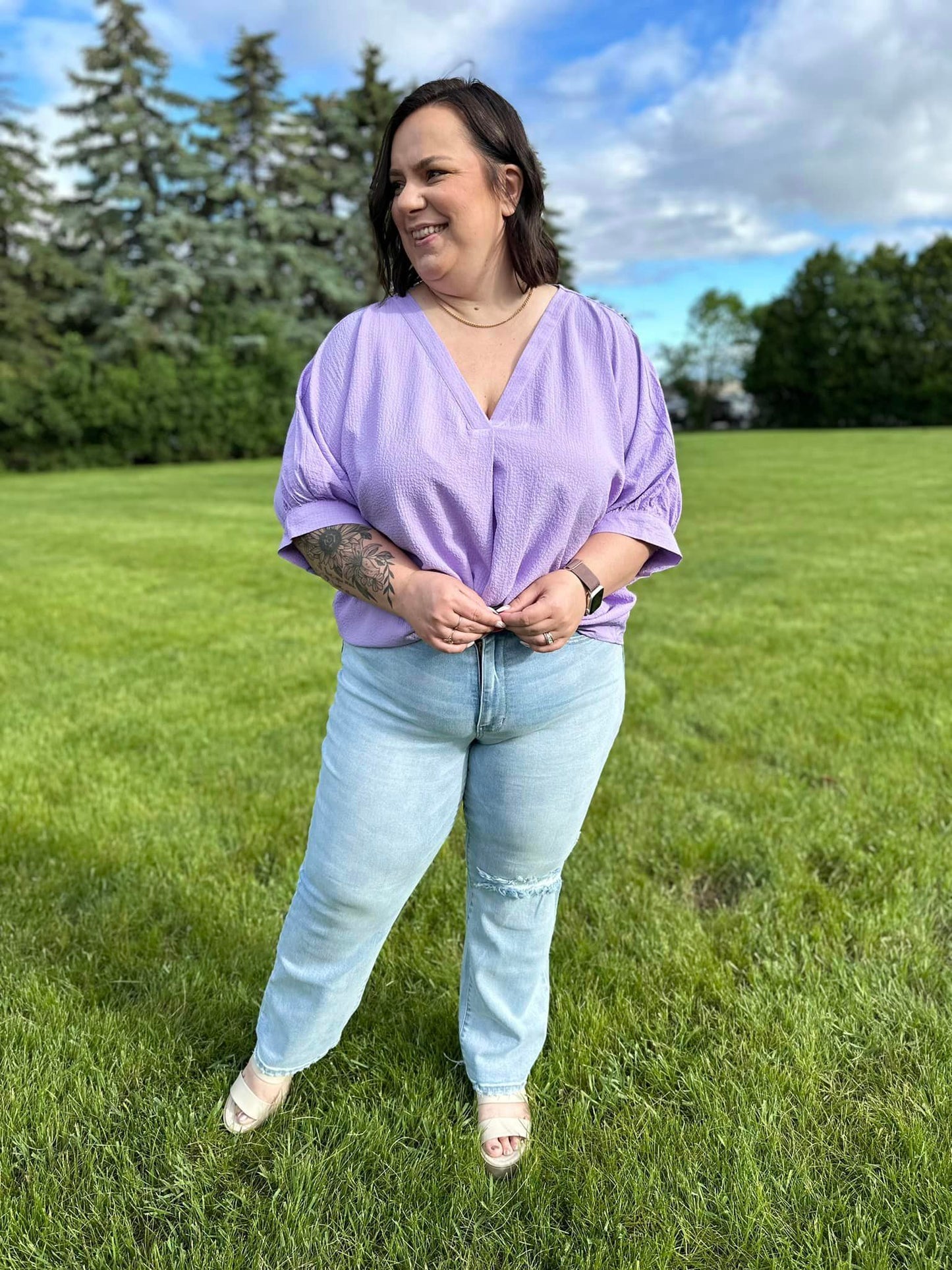 Up For Anything V-Neck Blouse in Lavender