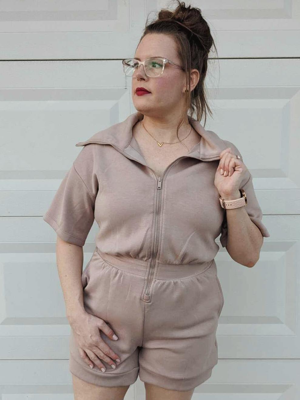 Active Aura Collared Romper in Mocha