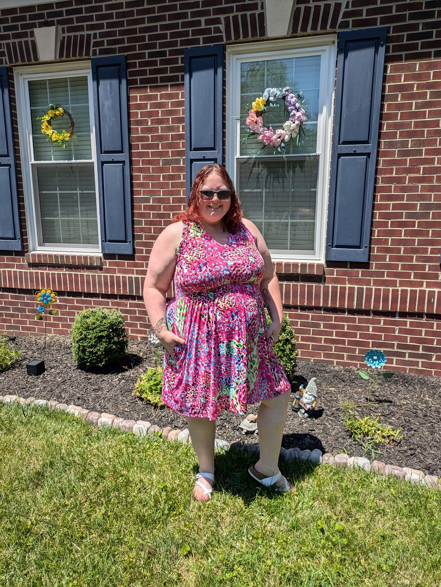 Bless Your Heart V-Neck Dress in Neon Fuchsia