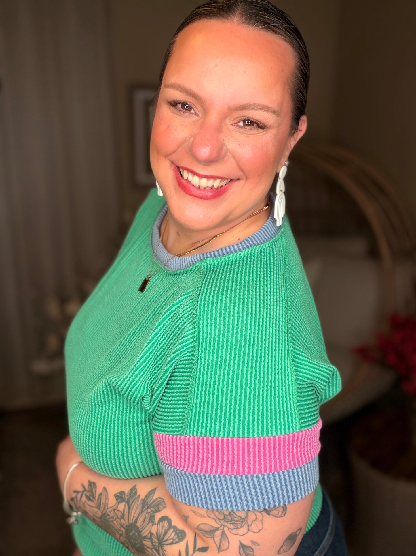 It's an Ego Thing Cable Ribbed Knit Top in Kelly Green