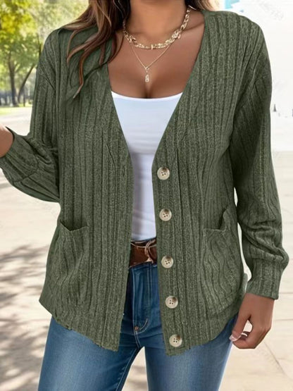 PREORDER - Cozy Layers Button Up V-Neck Long Sleeve Cardigan