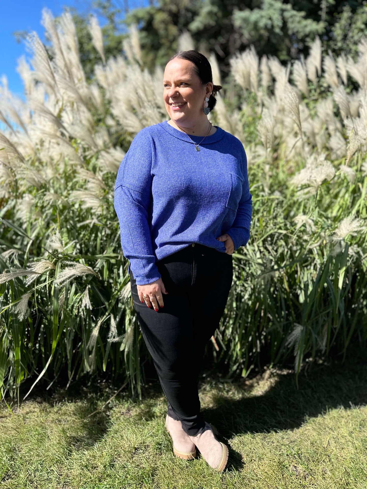 Casual Tuesday Ribbed Knit Sweater in Bright Blue