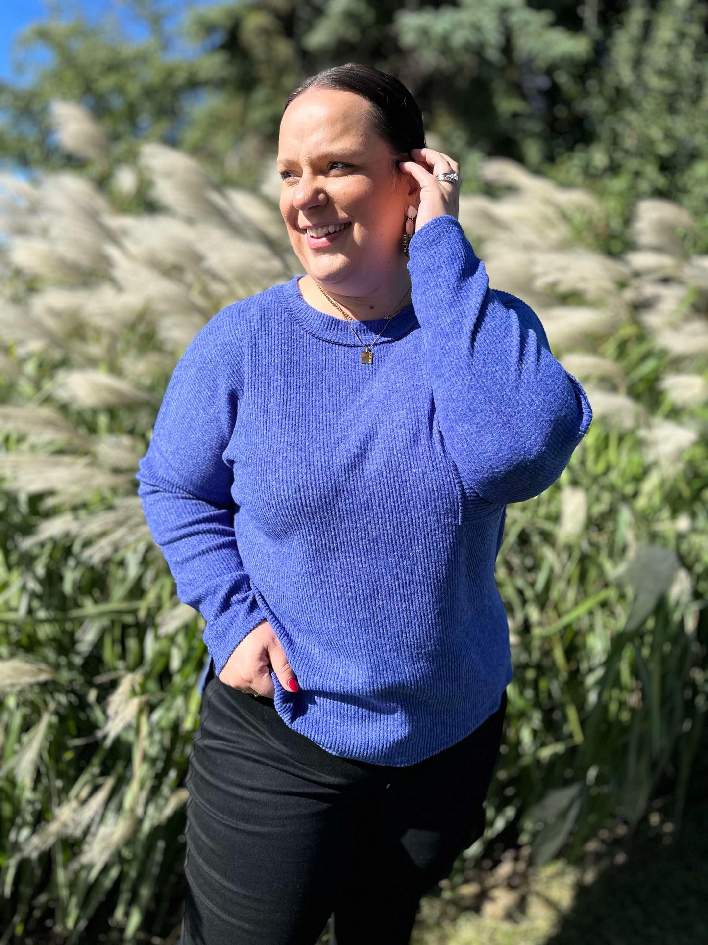 Casual Tuesday Ribbed Knit Sweater in Bright Blue